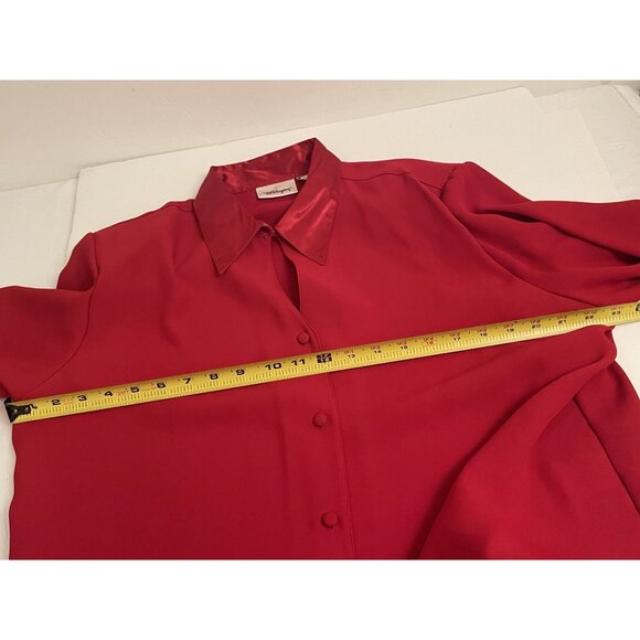 Worthington PLUS Size 18W Red Satin Trim Button Down Tunic Blouse Holiday Form - Picture 6 of 8